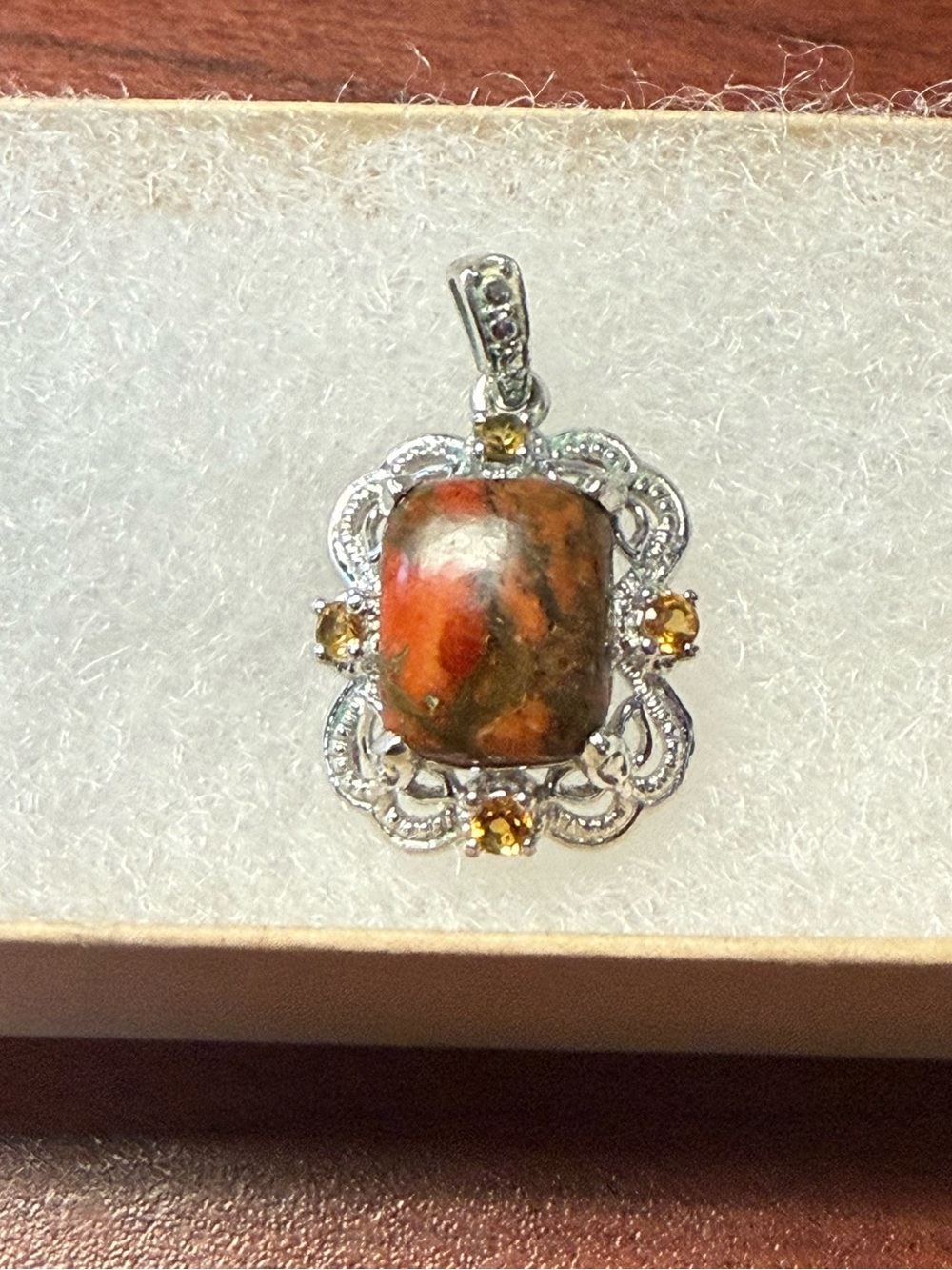 Sterling Silver Orange Jasper Pendant with Citrine Accents
